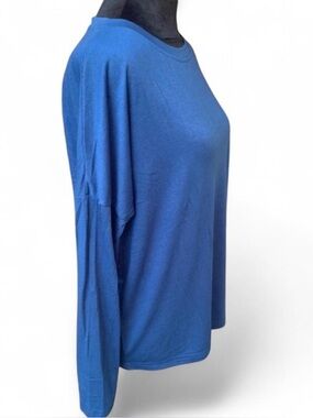 Drop Shoulder Long Sleeve Blue Loungewear Top